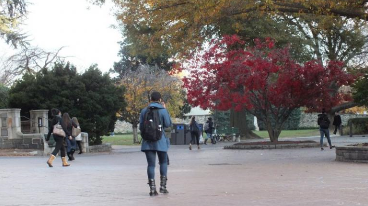 Students on campus in the Fall.