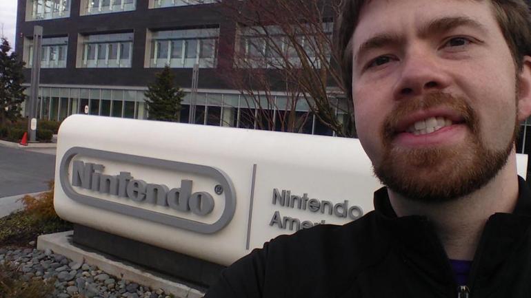 Nathaniel Guy in front of Nintendo.