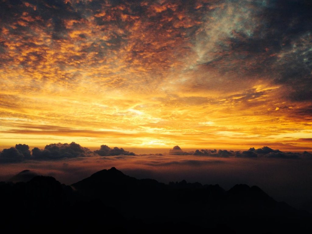 Sunrise over mountains in China.