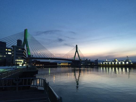 Aomori Bay Bridge at night.