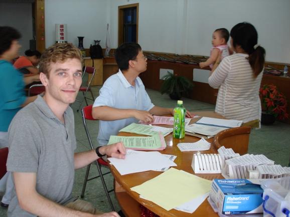 Abram Wagner at a table.