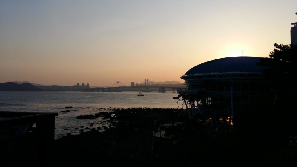 APEC building at sunset