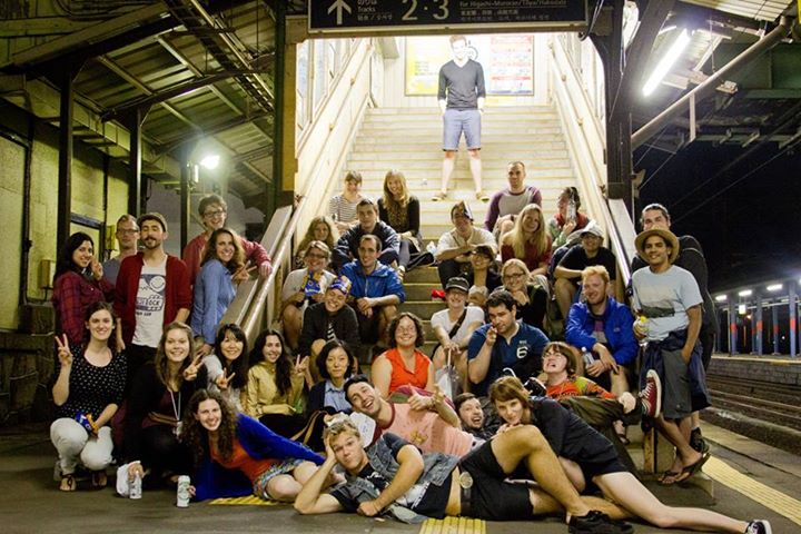 Emily Schuster's year abroad in Japan, crowd of people gathered in train station stairwell